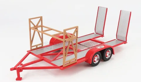 1/18 (Gmp) CARRELLO TRANSPORTO AUTO 2 ASSI CAR TRANSPORTER TRAILER THE BUSTED KNUCKLE GARAGE (Kırmızı ve Metalik Gümüş)