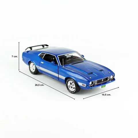 1/18 (Auto world) 1973 FORD MUSTANG MACH 1 (Açık mavi ve beyaz)