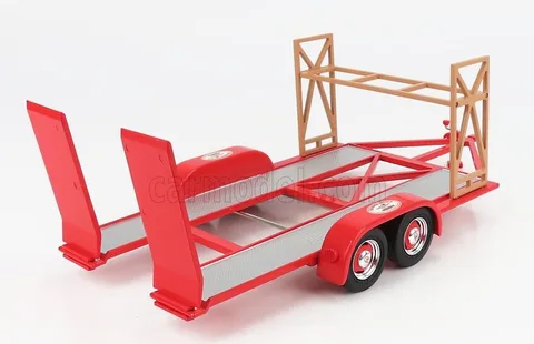1/18 (Gmp) CARRELLO TRANSPORTO AUTO 2 ASSI CAR TRANSPORTER TRAILER THE BUSTED KNUCKLE GARAGE (Kırmızı ve Metalik Gümüş)