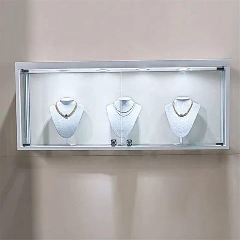 KC-019 Özel Duvar Montajlı Lüks Mücevher Vitrini Şeffaf Cam Mağaza Tasarımı