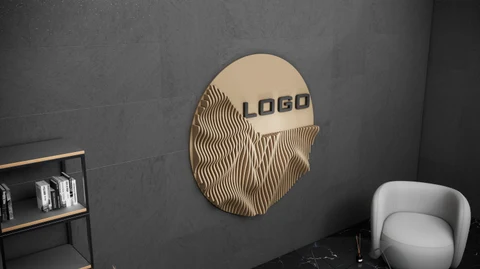 KC-081 Dalgalı Ahşap Duvar Dekoru – 3D Sanatsal Logo İç Mekân Tasarımı