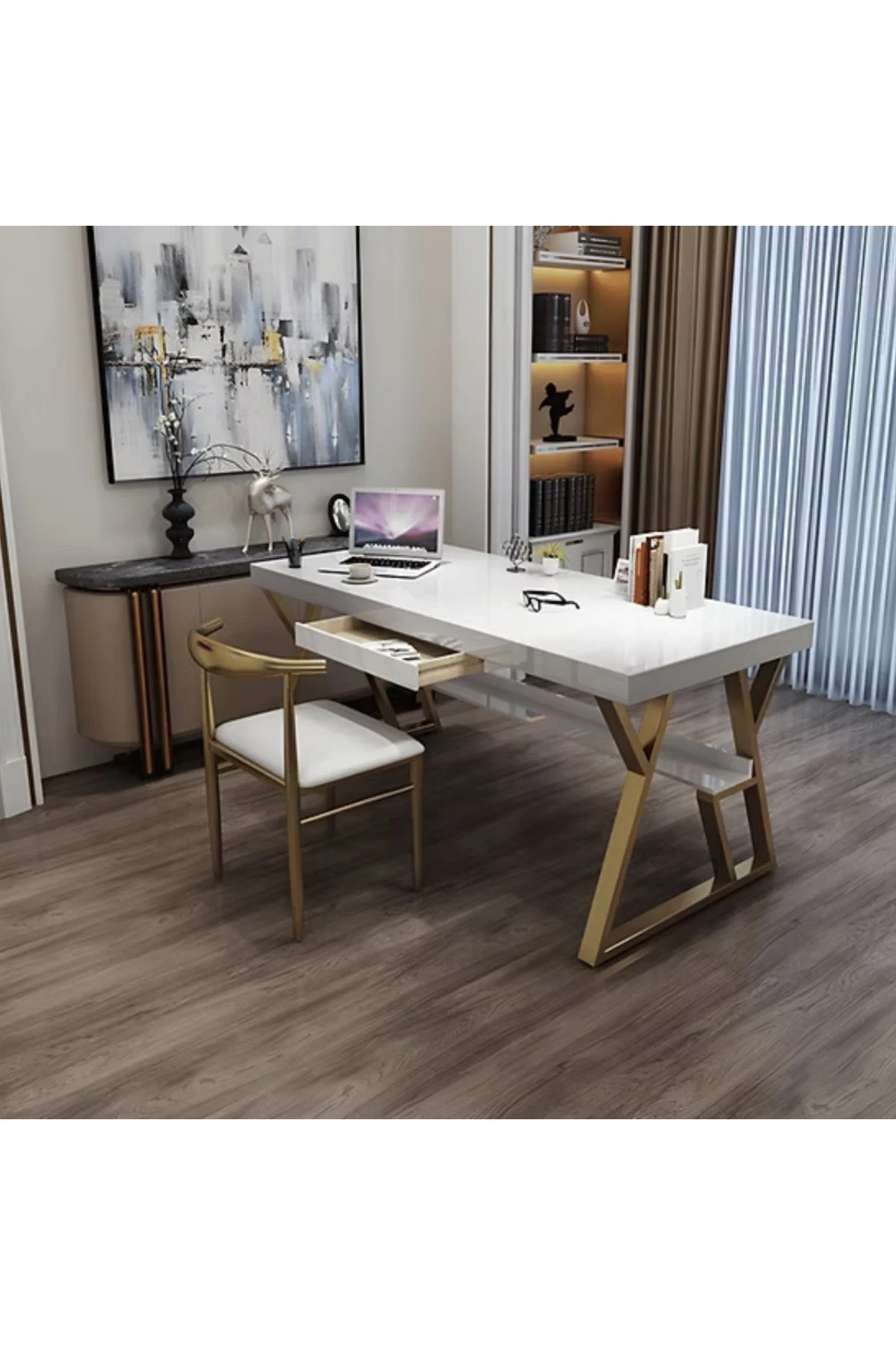 ÇLM3601 Modern Dikdörtgen Çalışma Masası MDF Metal Ayaklı