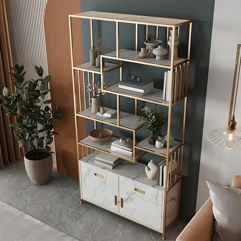KC-0227 Metal ve MDF Kitaplık, Açık Arka Tasarım, 120 cm, Altın