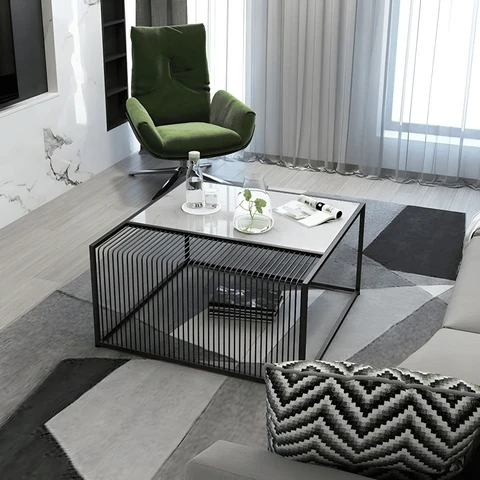SHP03079 Modern Kare MDF Tablalı Metal Çerçeveli Orta Sehpa