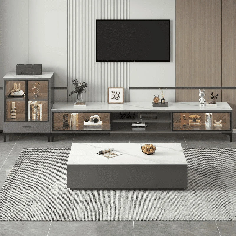 KTV-011 Modern Dikdörtgen TV Sehpası MDF 2 Dolaplı Işıklı