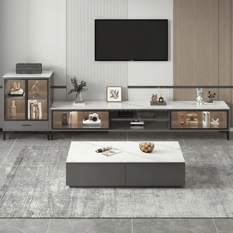 KTV-011 Modern Dikdörtgen TV Sehpası MDF 2 Dolaplı Işıklı