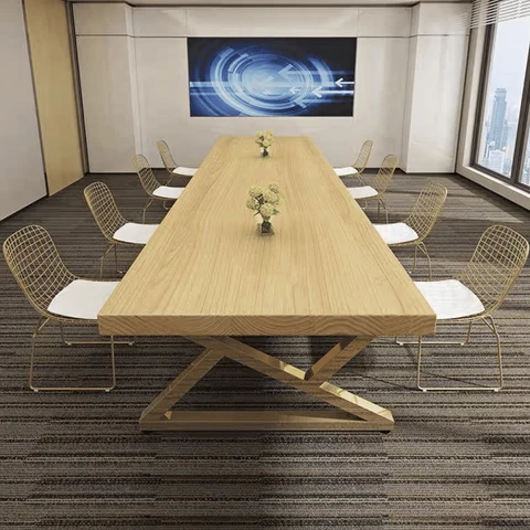 YMK8552 Modern Dikdörtgen Masif Ahşap Yemek Masası, Metal Ayaklı
