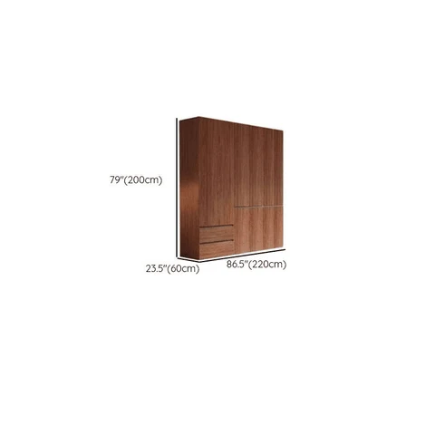DLP-011 Modern Dikdörtgen Gardırop Ahşap Çekmeceli Askılıklı Kahverengi
