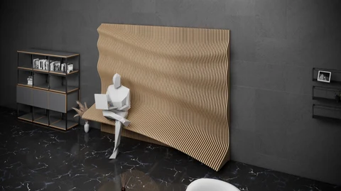 KC-071 Sanat Ahşap – Dalgalı 3D Duvar Dekoru Oturma Alanlı - Parametrik