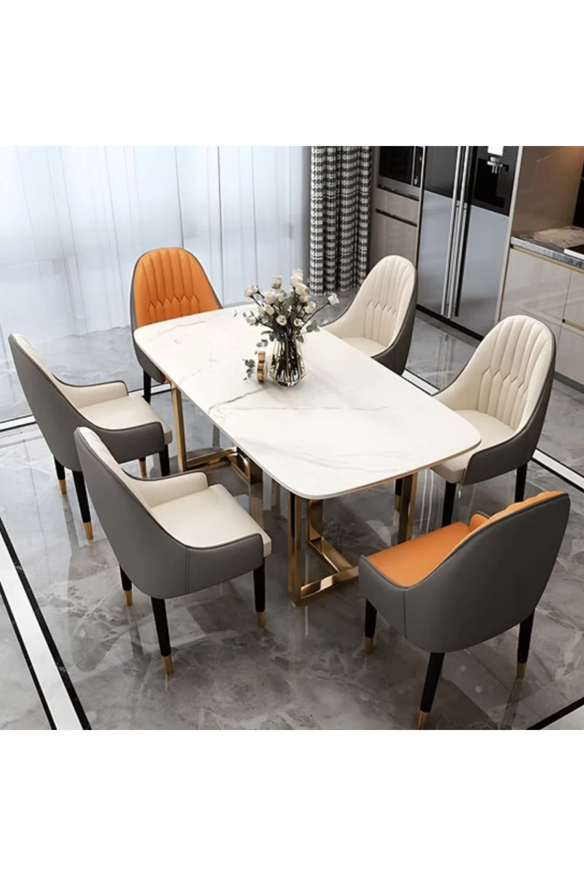 YMK2340 Modern Dikdörtgen Yemek Masası MDF Üstlü Metal Ayaklı