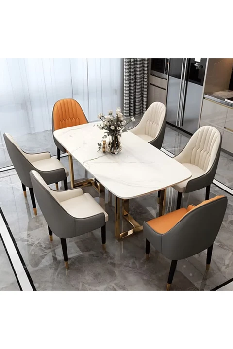 YMK2340 Modern Dikdörtgen Yemek Masası MDF Üstlü Metal Ayaklı
