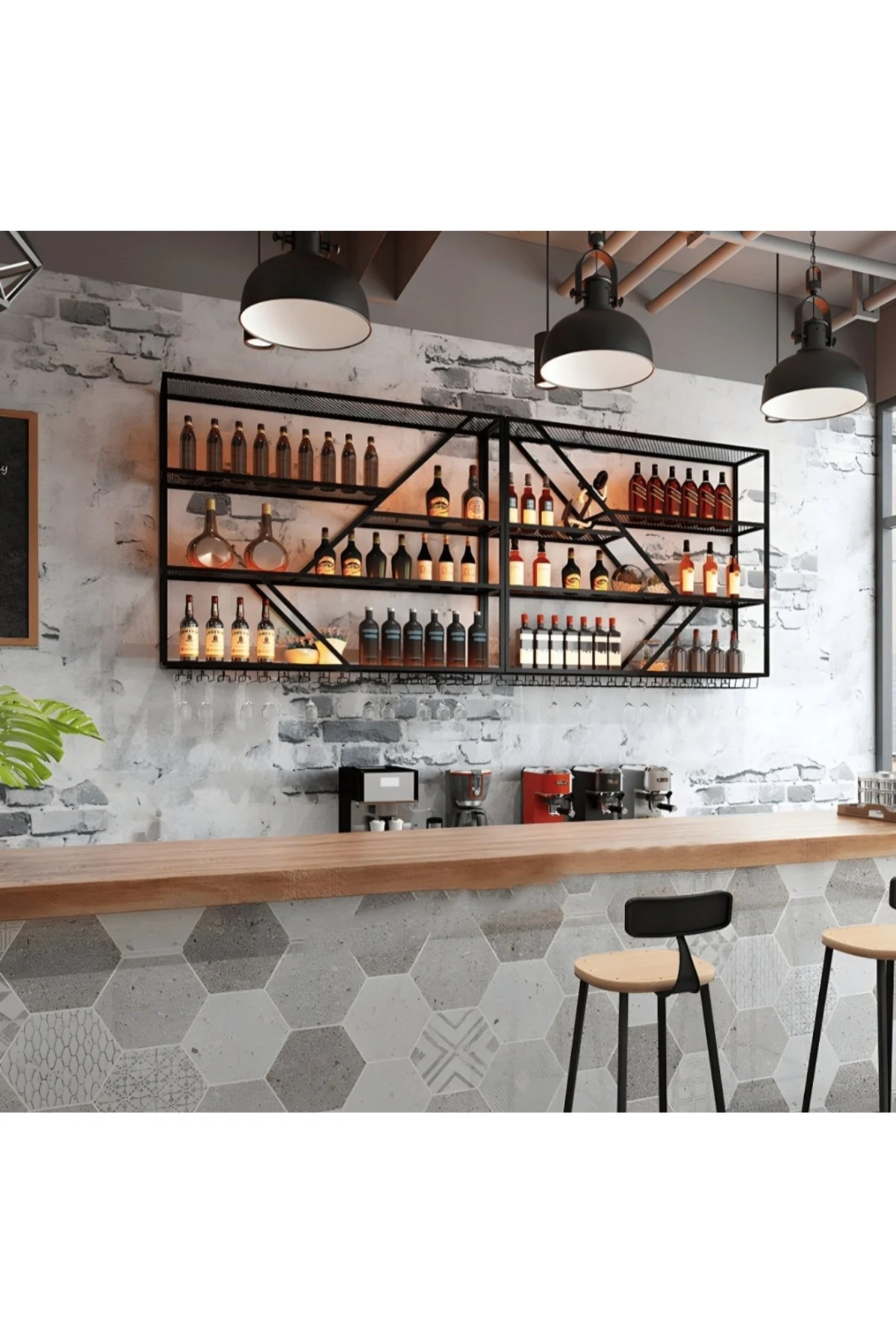 KC-0251 Modern Metal Duvar Tipi Şarap Rafı Cafe Bar Şaraplık 180cm