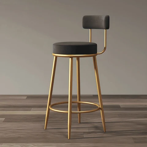 KC-0169 İskandinav Tarzı Kadife Bar Taburesi, Altın Metal Ayaklı