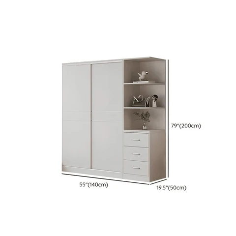 DLP-025 Modern Dikdörtgen Gardırop Ahşap Sürgü Kapaklı Raflı Askılıklı Bej