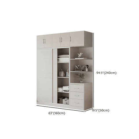 DLP-025 Modern Dikdörtgen Gardırop Ahşap Sürgü Kapaklı Raflı Askılıklı Bej