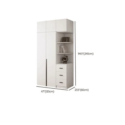 DLP-018 Modern Dikdörtgen Gardırop Ahşap Kapaklı Raflı Askılıklı Beyaz