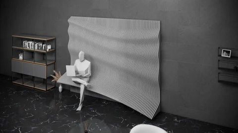 KC-071 Sanat Ahşap – Dalgalı 3D Duvar Dekoru Oturma Alanlı - Parametrik