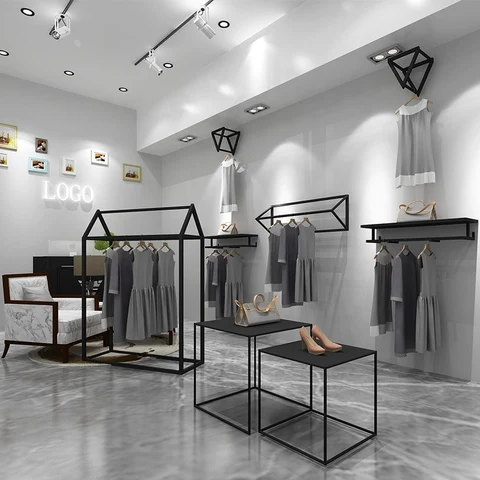 KC-006 Modern Metal Showroom Vitrin Giysi Rafları Dayanıklı Mağaza Tasarımı