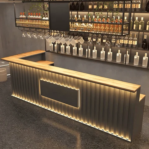 KC-0216 Endüstriyel Siyah Bar Tezgahı , Ahşap Üst Tablalı Metal