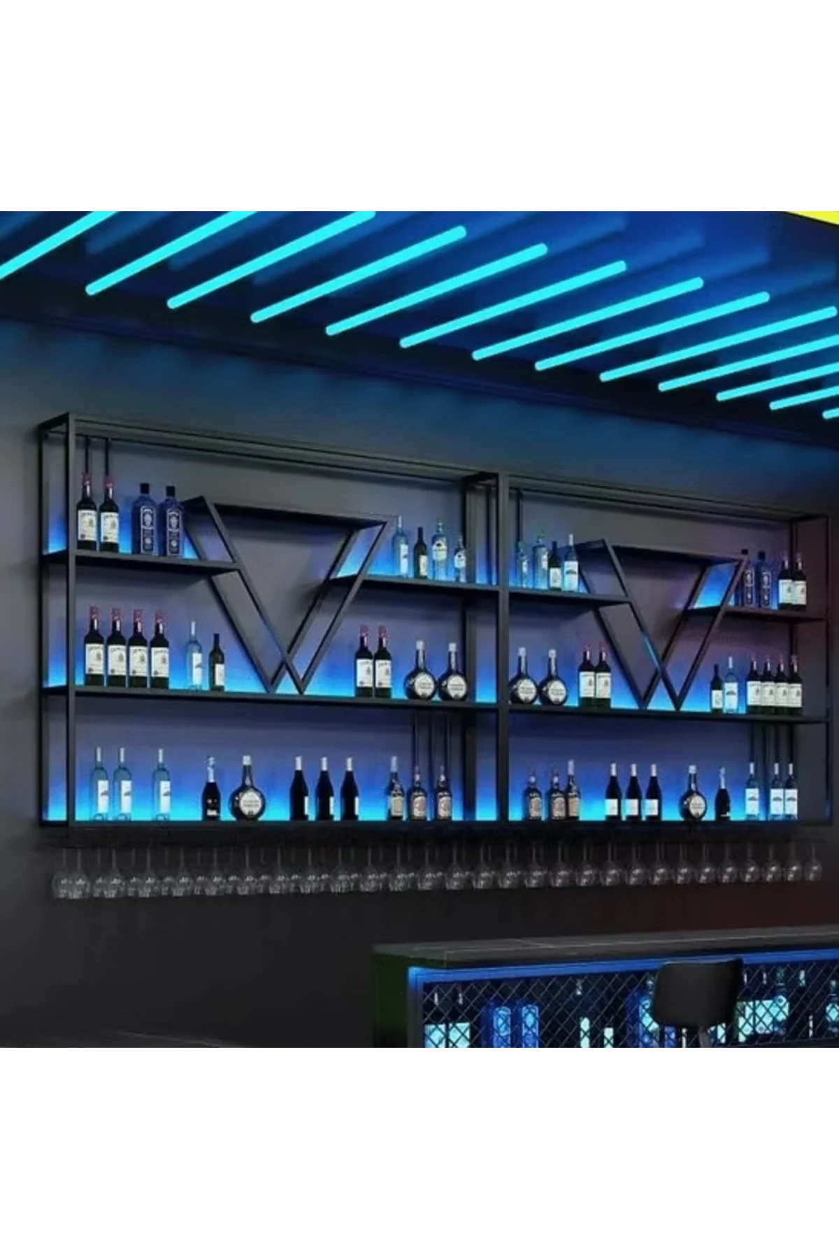 ŞRP3081 Modern Duvara Monte Metal Şaraplık Standı