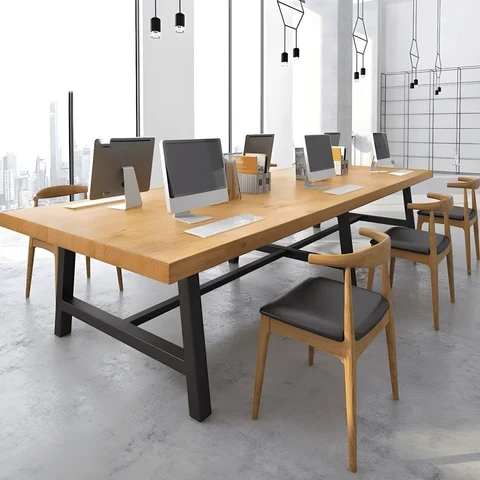YMK3299 Masif Ahşap Yemek Masası, Metal Ayaklı, Doğal Ahşap