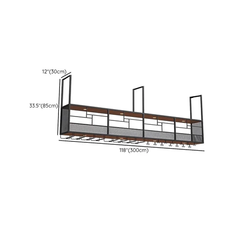ŞRP3719Modern Asma Şarap Rafı Metal Kadeh Tutuculu Siyah