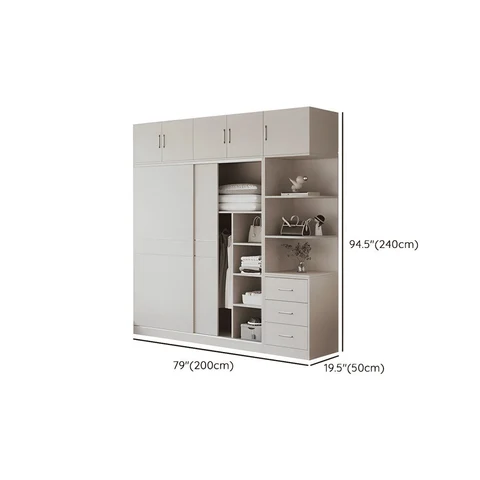 DLP-025 Modern Dikdörtgen Gardırop Ahşap Sürgü Kapaklı Raflı Askılıklı Bej