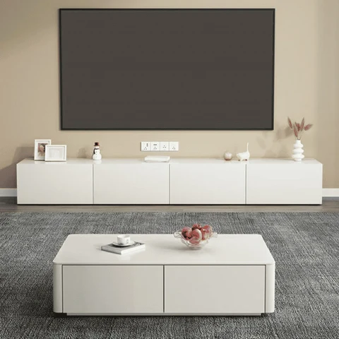 KTV-023 Modern Dikdörtgen TV Sehpası Ahşap Çekmeceli Beyaz
