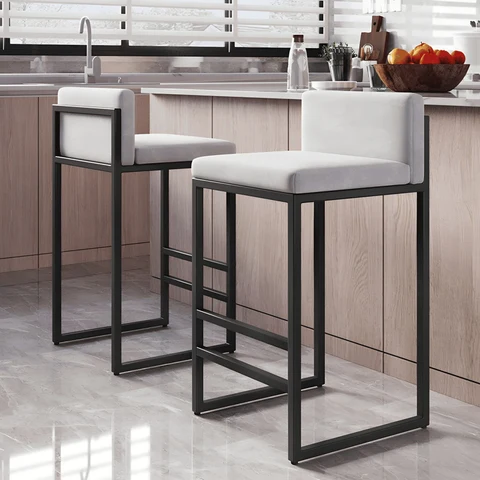 KC-0165 Modern Kolsuz Arkalıklı Tezgah Bar Taburesi, Çelik Kadife