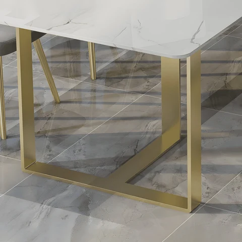 YMK3468 Modern Dikdörtgen Yemek Masası, MDF Tabla, Altın Ayak