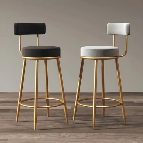 KC-0169 İskandinav Tarzı Kadife Bar Taburesi, Altın Metal Ayaklı