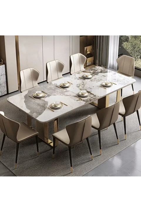 YMK460 Modern Dikdörtgen Yemek Masası MDF Üstlü Metal Ayaklı