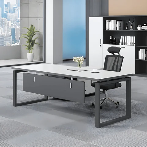 ÇLM684 Modern Dikdörtgen Çalışma Masası Ahşap Metal Kızak Ayaklı