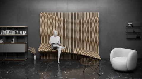 KC-071 Sanat Ahşap – Dalgalı 3D Duvar Dekoru Oturma Alanlı - Parametrik