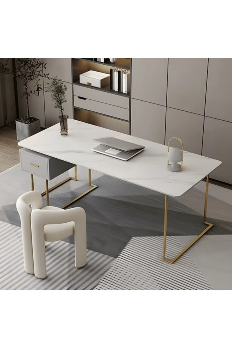 ÇLM0468 Modern Dikdörtgen Çalışma Masası MDF Üstlü Metal Ayaklı Çekmeceli