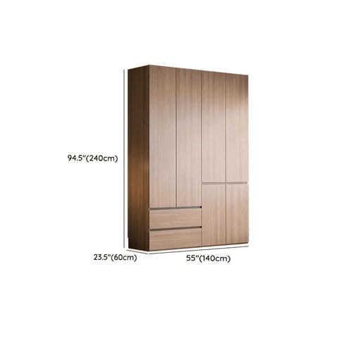 DLP-016 Modern Dikdörtgen Gardırop Ahşap Çekmeceli Askılıklı Kahverengi