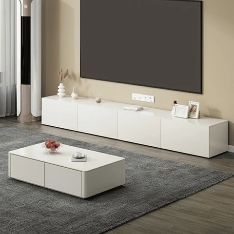 KTV-023 Modern Dikdörtgen TV Sehpası Ahşap Çekmeceli Beyaz