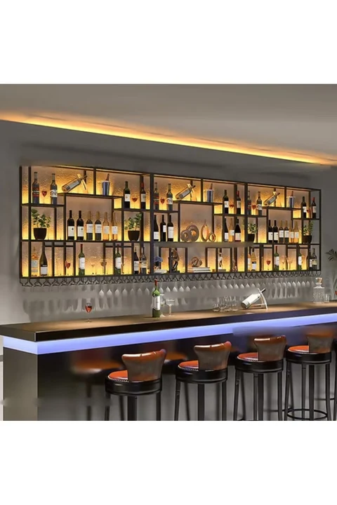 ŞRP5348 Modern Endüstriyel Metal Duvara Monte Şarap Dolabı Rafı