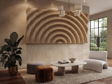 PRM674 Modern Parametrik Dalgalı Ahşap Panel