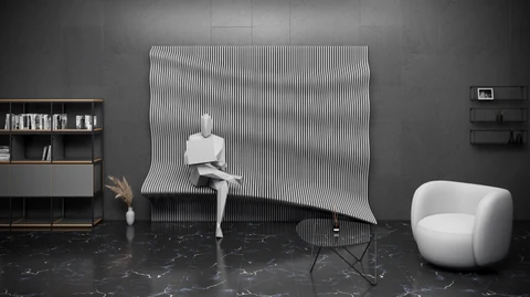 KC-071 Sanat Ahşap – Dalgalı 3D Duvar Dekoru Oturma Alanlı - Parametrik