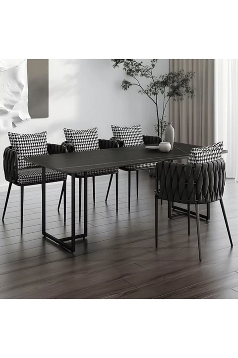 YMK789 Endüstriyel Dikdörtgen Yemek Masası MDF Üstlü Metal Ayaklı