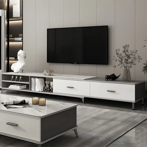KTV-020 Modern Dikdörtgen TV Sehpası Ahşap 2 Çekmeceli Raflı 200 cm