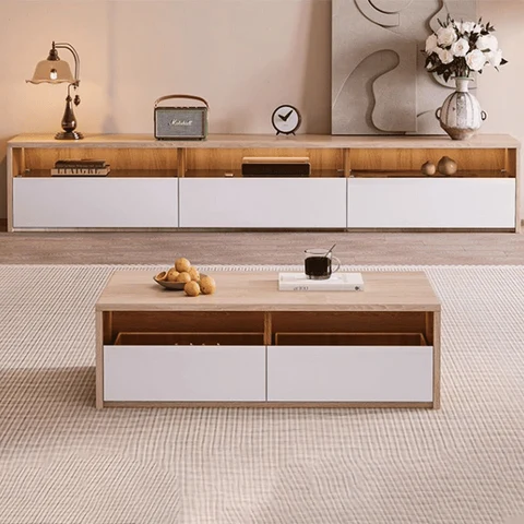 KTV-027 Modern Dikdörtgen TV Ünitesi Ahşap Çekmeceli Işıklı