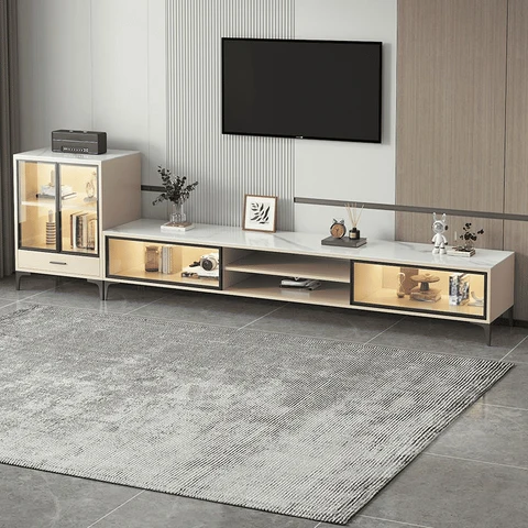 KTV-011 Modern Dikdörtgen TV Sehpası MDF 2 Dolaplı Işıklı