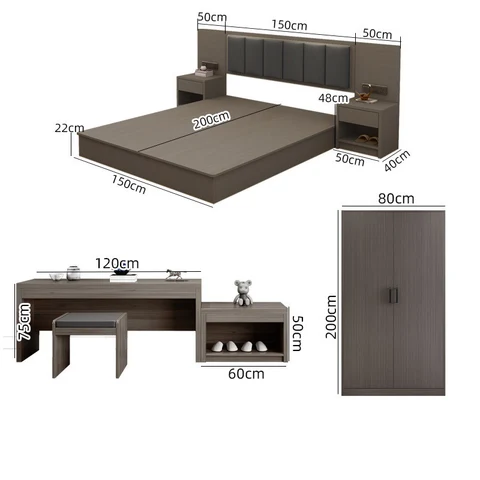 KC-032 Modern Ahşap Otel Yatak Odası Mobilya Seti Gardırop-Şifonyer-Yatak Set