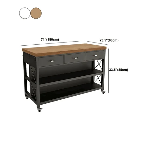 KC-0219 Modern Tekerlekli Mutfak Adası MDF Tezgahlı Çekmeceli Metal Ayaklı