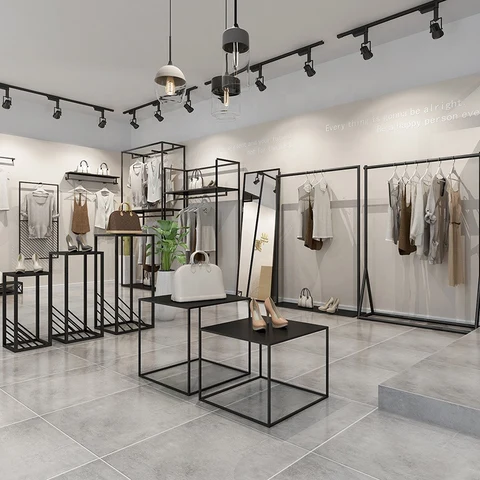 KC-039 Modern Metal Showroom Vitrin Giysi Rafları Dayanıklı Mağaza Tasarımı