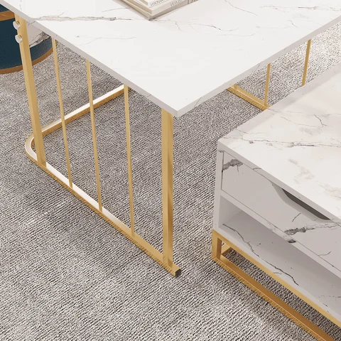 SHP7762 Modern Beyaz İkili Zigon Sehpa Metal Orta Sehpa