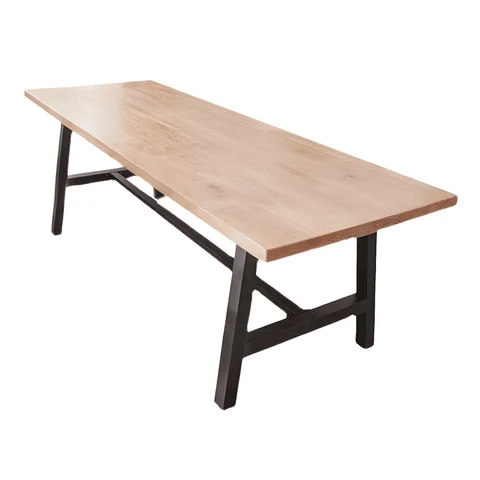 YMK3299 Masif Ahşap Yemek Masası, Metal Ayaklı, Doğal Ahşap