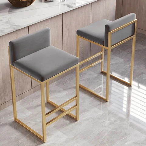 KC-0165 Modern Kolsuz Arkalıklı Tezgah Bar Taburesi, Çelik Kadife